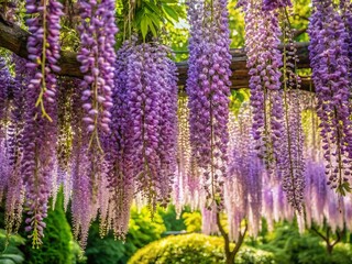 Wisteria in Full Bloom: Panoramic Photography of Clear Details with Diffused Brightness for Serene Landscapes and