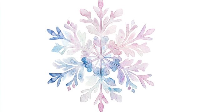 Dreamy Watercolor Snowflake in Pink and Lavender Pastels