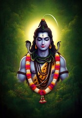 Beautiful colorful hindu god lord shiva or sankar, mahadev with flower decoration
