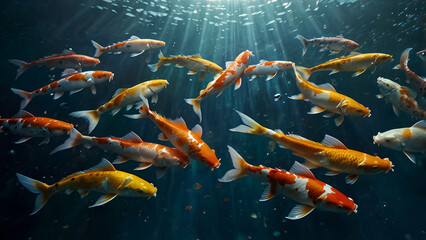 Shiny koi fish in stunning water backdrop from a movie