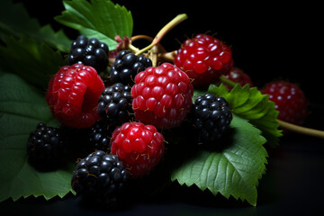 A close up of multiple organic Berry on a dark background, professional lighting, ultra highly...