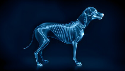 Fototapeta premium Enigmatic x-ray of a dog set against an ethereal background. Great for veterinary clinics, animal hospitals, or illustrating diagnostic procedures with a white accent, png