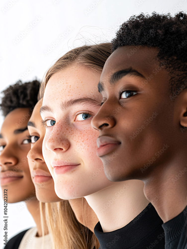 Wall mural Multi-ethnic diversity and beauty. Group of different ethnicity against a background.
