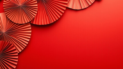 Red paper fans border frame , Chinese lunar New Year background, red color theme, high-resolution photography, minimalist style, simple design, solid color background