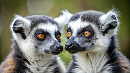 Obraz premium Curious black and white lemurs bonding together