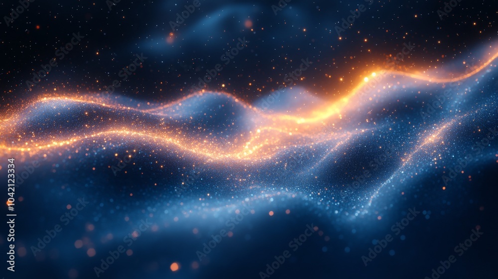 Aufkleber Bright blue and orange colors blend and swirl together, creating a mesmerizing effect that resembles cosmic waves flowing through a dark expanse.