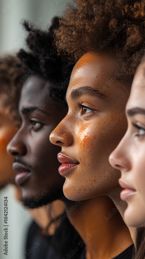 Wall mural Multi-ethnic diversity and beauty. Group of different ethnicity against a background.
