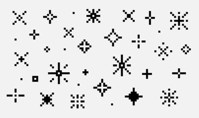 Pixel sparkling stars background. Pixel geometric star shape. Trendy modern retro 90s 8bit game style © Nastya