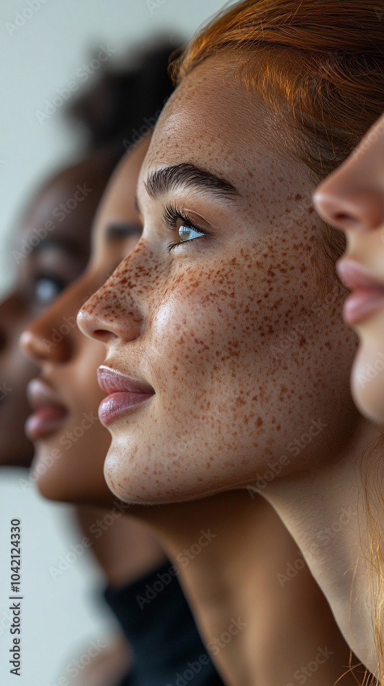 Wall mural Multi-ethnic diversity and beauty. Group of different ethnicity against a background.
