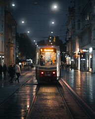 Fototapeta premium Night tram in Graz, Austria