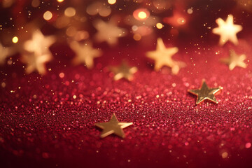 sparkling red background adorned with golden star decorations