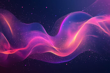 Obraz premium wave of colorful particles representing sound frequencies, blending shades of blue, pink, and purple against a dark background.