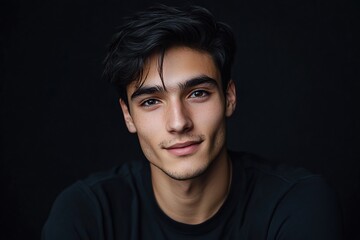 Obraz premium Portrait of handsome woman with model face and black hair