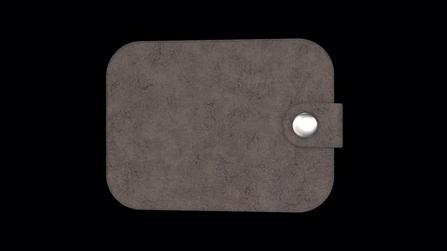 3D Leather Wallet Rotating on a Transparent Background. Seamless Loop. 4K