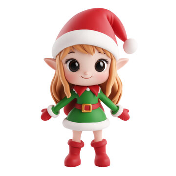 recommend clip art: cute little kid wearing green elf Christmas costume on white background. Generative AI