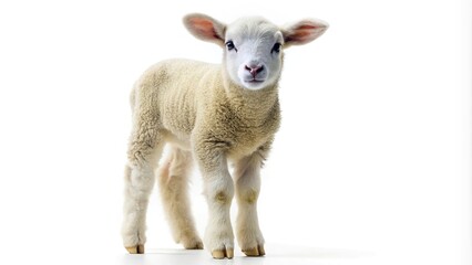 Fototapeta premium cute little lamb standing alone on white background