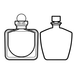 Obraz premium Perfume glass bottle realistic transparent, abstract geometric technical, blank white cosmetic cone shape bottle cap vector illustration