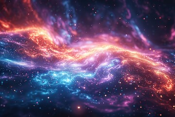 A colorful galaxy with blue, red, and orange swirls