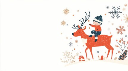 Fototapeta premium Birds-eye perspective of a child on a reindeer