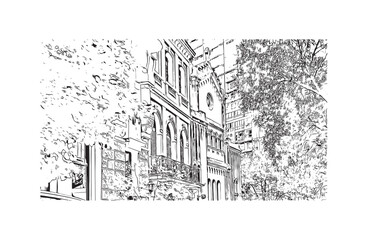 Building view with landmark of Buenos Aires Argentina. Hand drawn sketch illustration in vector.