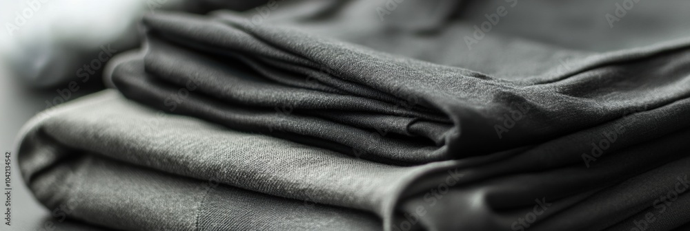 Aufkleber Minimalist sportswear is meticulously folded on a smooth table, creating an organized and stylish display in a modern setting. Generative AI