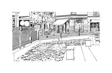 Building view with landmark of Buenos Aires Argentina. Hand drawn sketch illustration in vector.