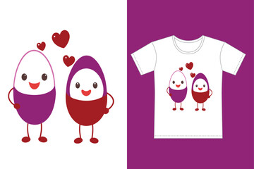 Happy Cute Cartoon Egg Characters in Love with Playful Expressions
