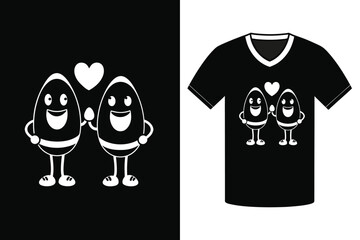 Happy Cute Cartoon Egg Characters in Love with Playful Expressions
