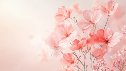 Delicate pink flowers arranged in a bouquet with soft gradients, pastel background creating a minimalist and elegant visual representing breast cancer awareness. Breast Cancer Awareness Month