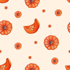 Hand-Drawn Halloween Pumpkin Pattern in Vibrant Orange, Using Markers and Colored Pencils, Simple and Cheerful Design