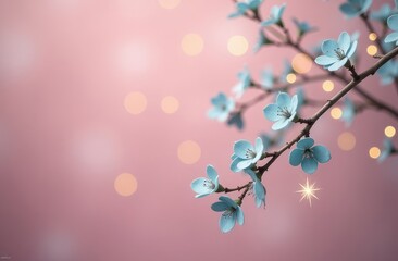 Eucalyptus branches with christmas fairy lights on pink backdrop.