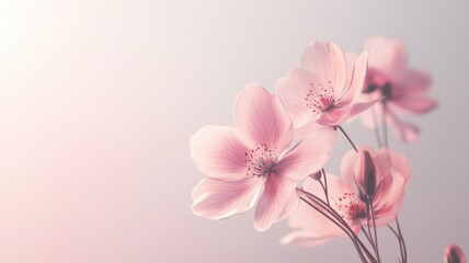 Bouquet of delicate pink flowers with subtle highlights, set against a soft pastel background, elegant and minimal design representing breast cancer awareness. Breast Cancer Awareness Month