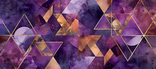 Abstract Purple Geometric Background Accented with Delicate Gold Lines – A Luxurious Blend of Modern Design and Opulent Color Contrasts for Elegant Aesthetics
