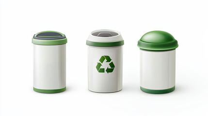 Stylish recycling bins highlighting eco-friendly waste management options, isolated on white background