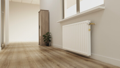 interior of a house or building, with radiator heater, 3d rendering