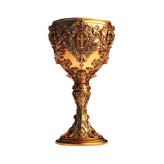 An ornate golden chalice adorned with intricate designs, symbolizing tradition and artistry.