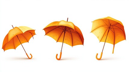 Obraz premium Bright orange umbrellas displayed at varying angles, capturing their distinct shapes and textures, isolated on white background