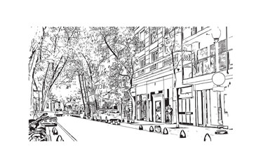 Building view with landmark of Buenos Aires Argentina. Hand drawn sketch illustration in vector.