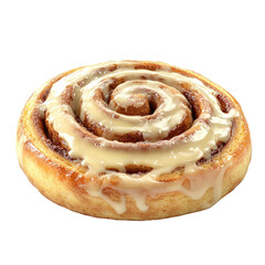 Fototapeta premium Delicious cinnamon roll with creamy icing on a white isolated background.