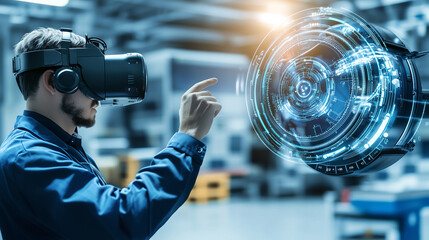 scientist uses augmented reality to visualize complex data in futuristic lab, enhancing research with immersive technology