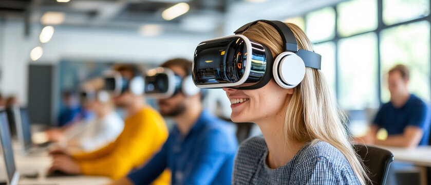 team of urban designers uses virtual reality to plan projects, enhancing creativity and collaboration in modern office environment