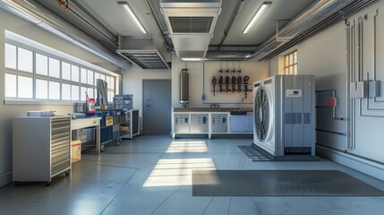 Obraz premium Industrial Workshop Interior with HVAC Unit