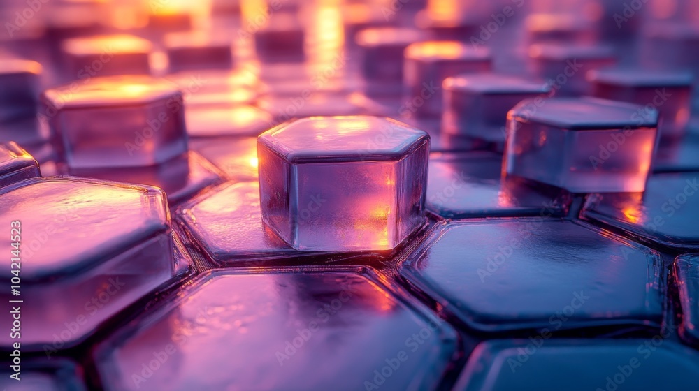 Poster The hexagonal shapes in various colors reflect light beautifully, creating a mesmerizing pattern. This enchanting display brings a soothing atmosphere during twilight.