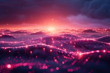 abstract landscapes glowing interconnected networks free space v ar text blue