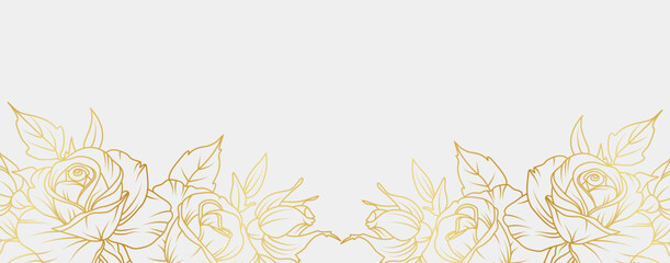 Luxury gold magnolia flowers background. Floral pattern tropical in line art style for greeting, invitation, wedding card, wall art, wallpaper and print. Vector illustration © abcvector