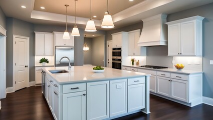 Fototapeta premium Contemporary kitchen design with clean lines wood accents and stainless steel finishes