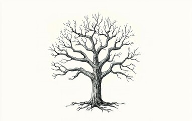 Fototapeta premium A detailed sketch of a barren tree with intricate branches, emphasizing its natural beauty and structure during winter