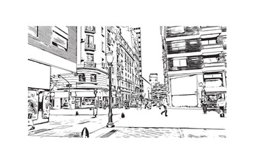 Building view with landmark of Buenos Aires Argentina. Hand drawn sketch illustration in vector.
