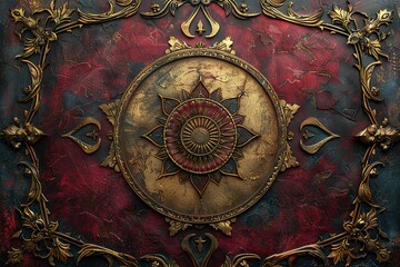 intricate abstract patterns combination gold burgundy free space text background