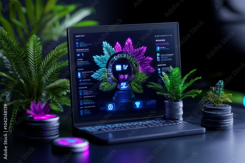 Aufkleber Digital 3D rendering of a loyalty program interface, with futuristic graphics showing customer interaction